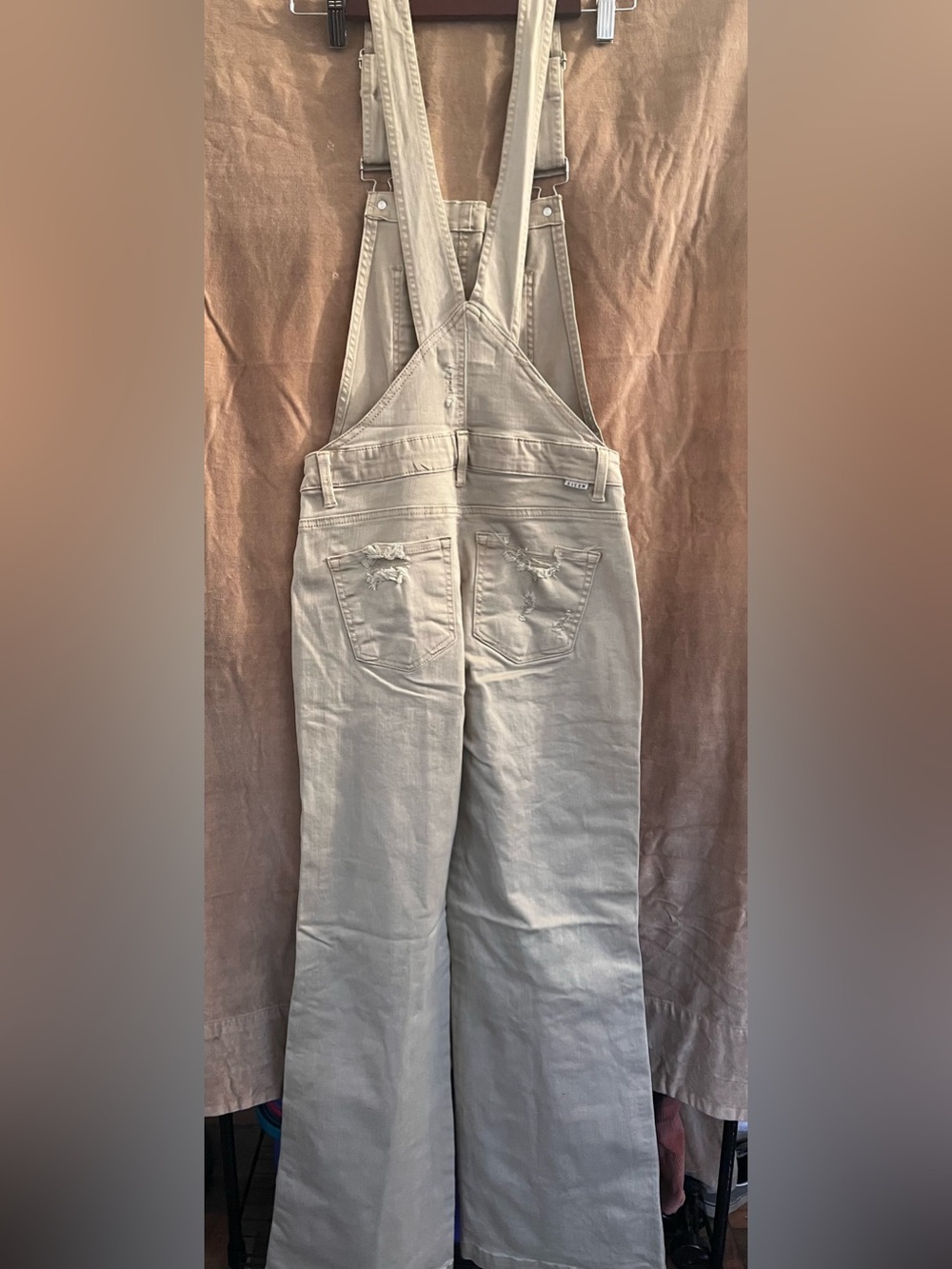 Risen Wide-Leg Distressed Overalls in khaki - Picture 4 of 4